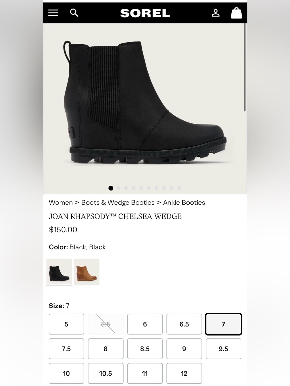 NEW Sorel Black Joan Rhapsody Chelsea Wedge Size 7 - Picture 3 of 8